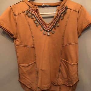Boho Rusty Orange Beaded Top